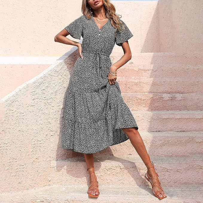 Nimue Midi Dress with Buttons for Women Contemporary Trendy Look