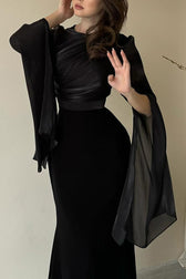 Liora Ruched Organza Satin Patchwork Long Bell Slit Maxi Dress - View 24