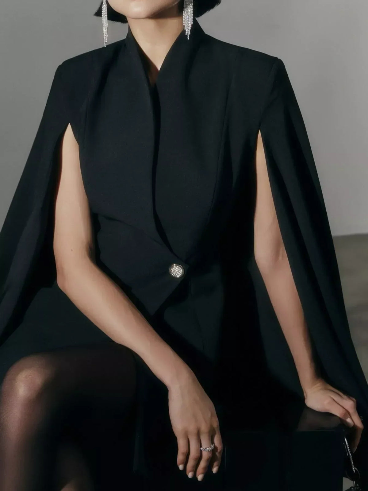 Cape Sleeve Shawl Collar One Button Mini Blazer Dress 7