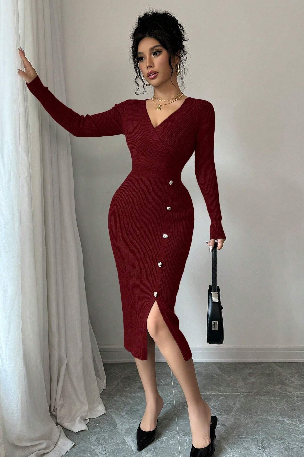 Slim Fit Midi Knit Sweater Dress