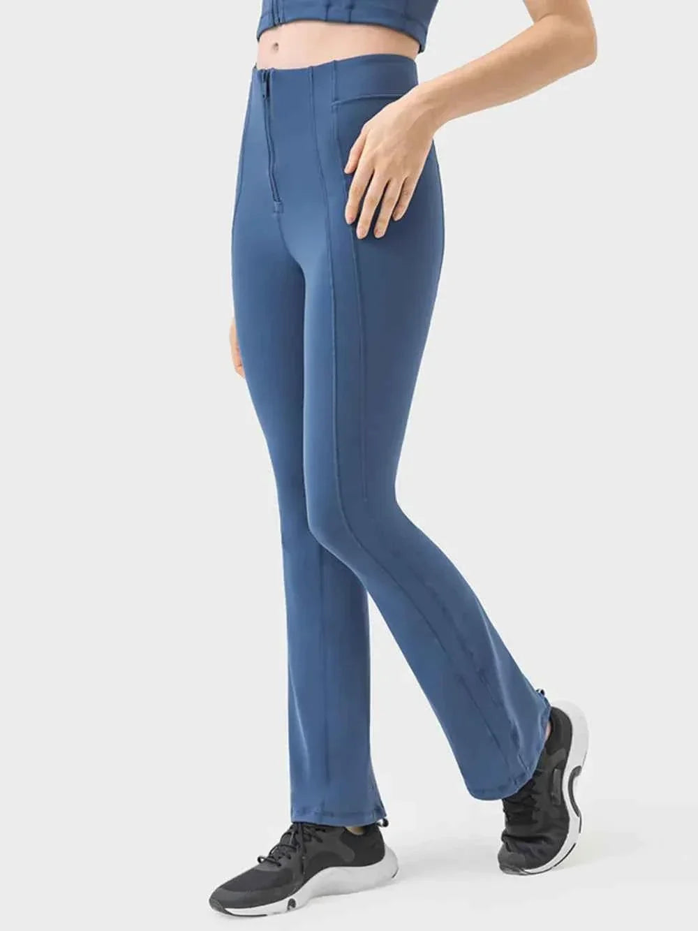 High Waist Zip Front Seam Detail Flare Active Pants 6