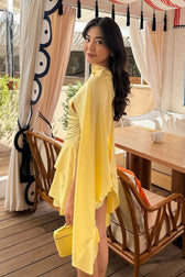 Satin Cape Ruffle High Neck Tiered Mini Dress 13
