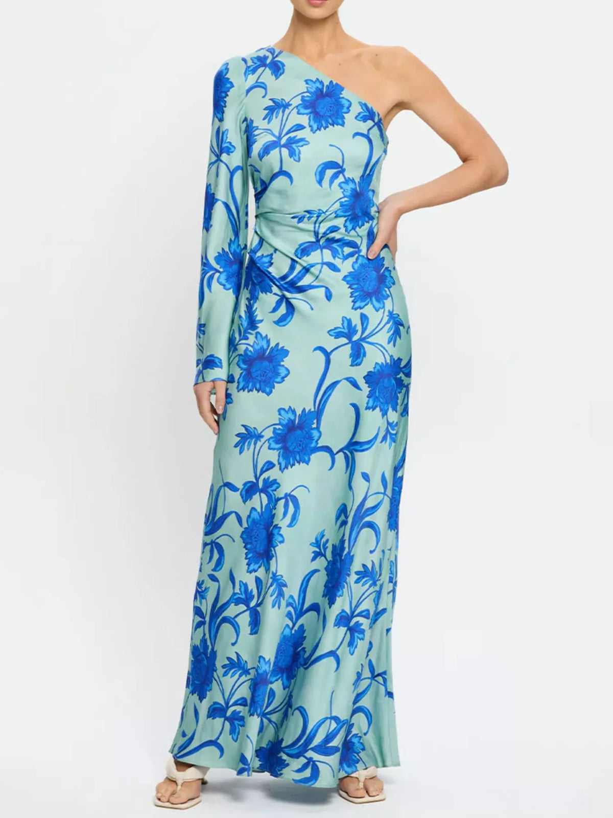 Floral Print One-Shoulder Maxi Dress