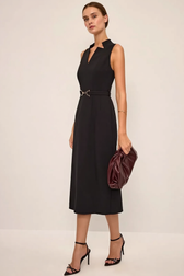 Buckle Waist Cinched Elegant Work Dress