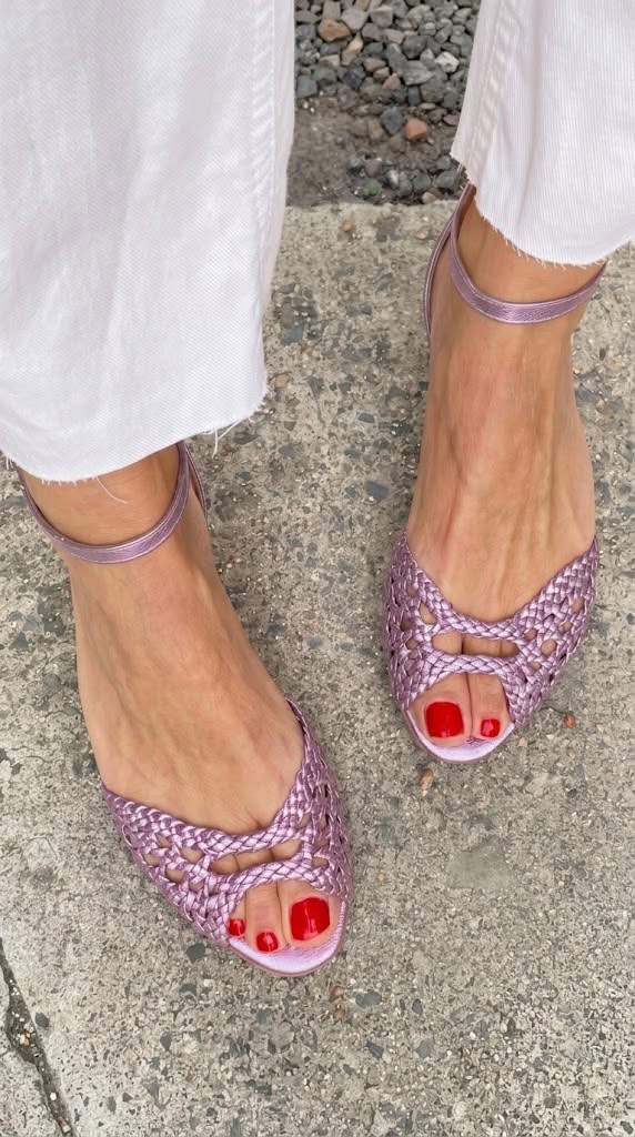 Woven Peep Toe Ankle Strap Flat Sandals