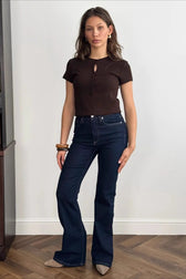 Solid Cropped Button Front T-Shirt
