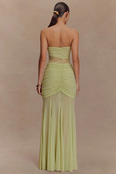 Strapless Ruched Cutout Bodycon Lace Dress