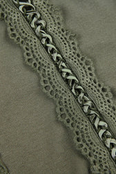 Lace Trim Tie Trendy Front Long Sleeve Blouse