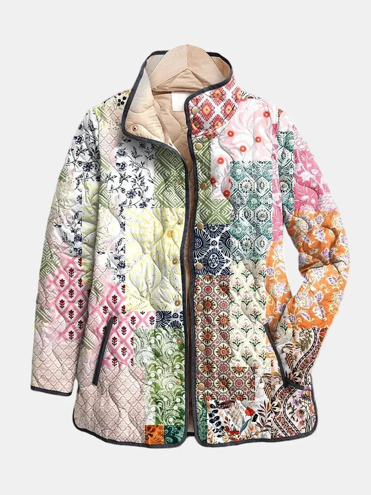Patchwork Floral Quilted Stand Collar Jacket