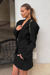 V-Neck Single Button Waist Tie Blazer