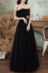 Feather Trim Ball Gown Prom Dress