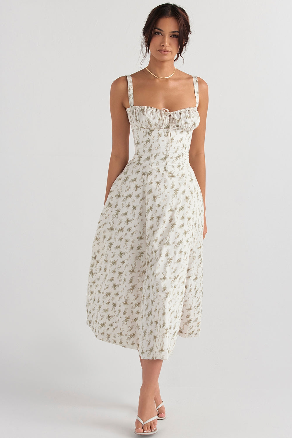 Ditsy Floral Sweetheart Tie Front Bustier High Split Maxi Dress 4