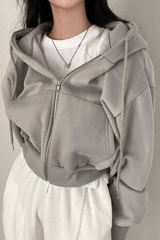 Fleece Lined Zip Cropped Hoodie