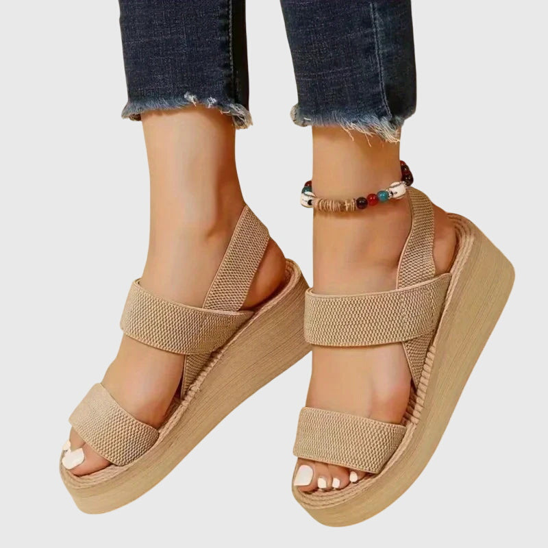 Open Toe Elastic Strap Platform Wedge Espadrille Sandals