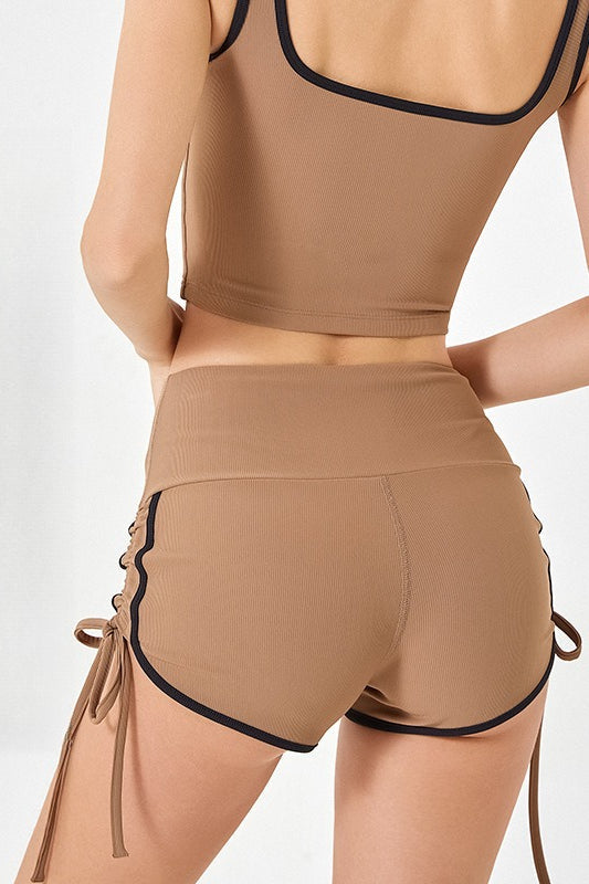 Drawstring Color Block High Rise Shorts