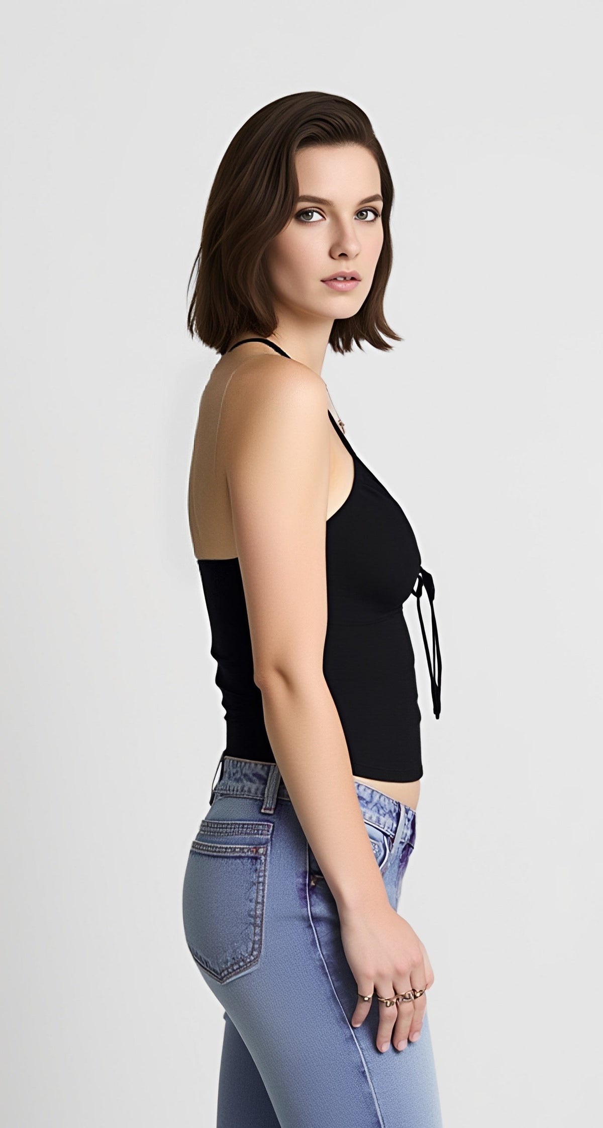 Halter Neck Drawstring Tie Front Ruched Bust Crop Top 10