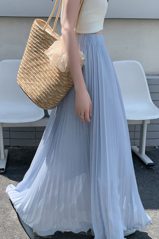 Chiffon Pleated Flowing Maxi Skirt