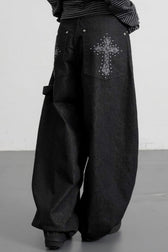 Leopard Cross Studded Wide Leg Jeans