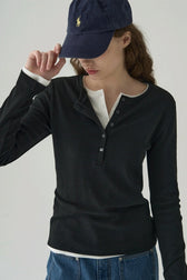 Vintage Structured Henley Long Sleeve Top
