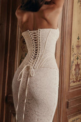 Strapless Hollow Out Tie Maxi Lace Dress 3
