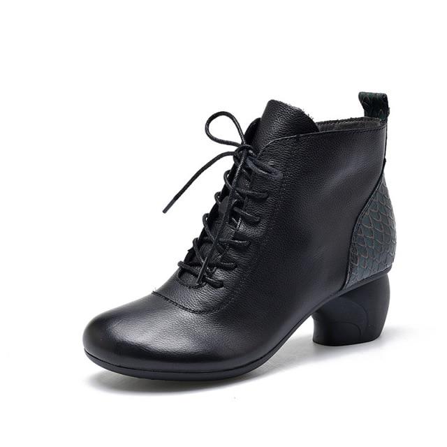 Genuine Leather 2021 New Ankle Shoes Women Boots Zip Round Toe Concise Retro Sewing Ladies Boots