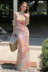 Vibrant Floral Slim Fit Mermaid Slip Dress