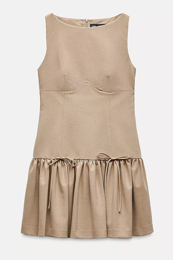 Solid Velvet Bow Embellished Sleeveless Mini Dress - View 20