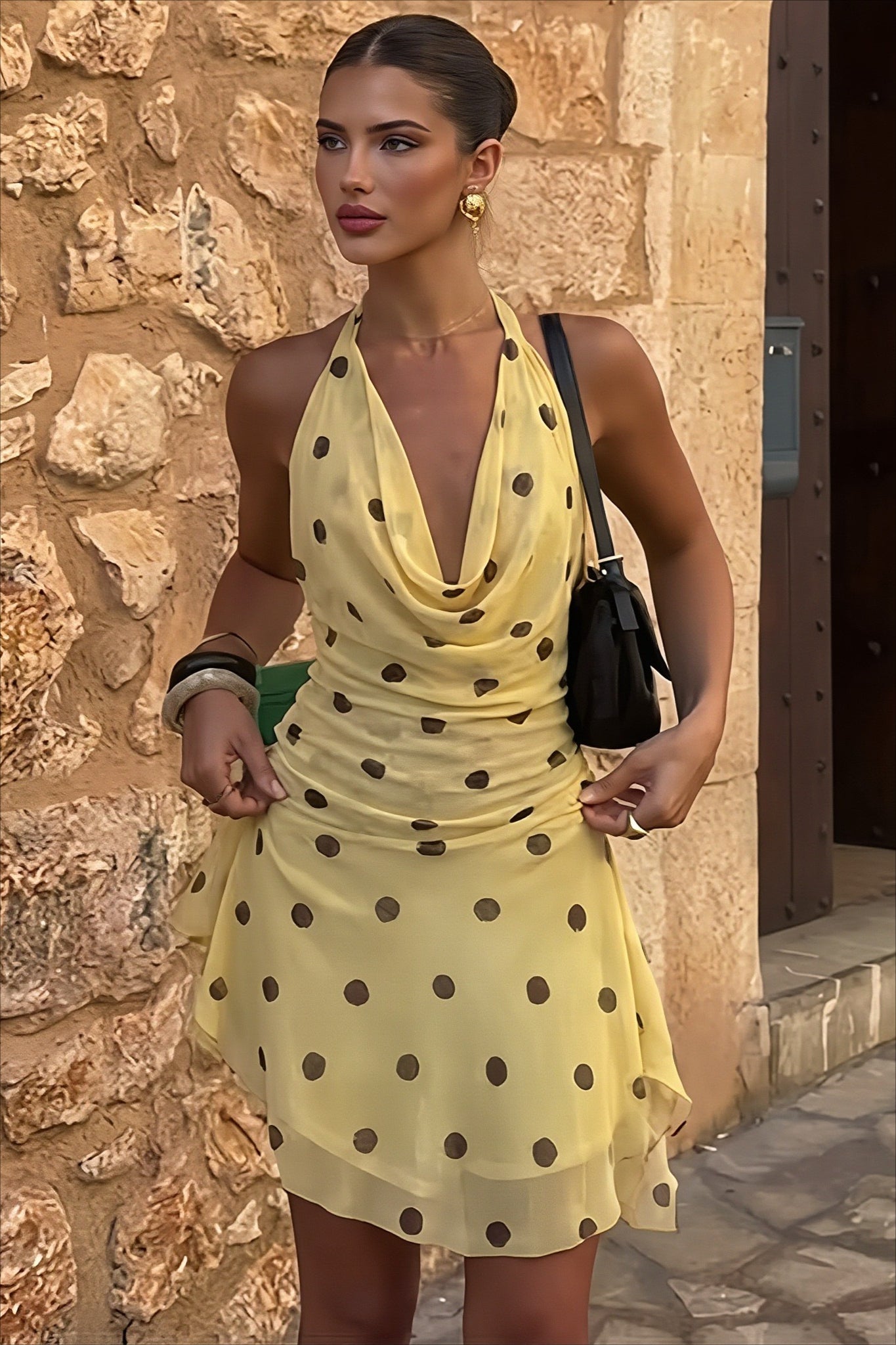 Halter-Neck Sheer Mesh Mini Dress
