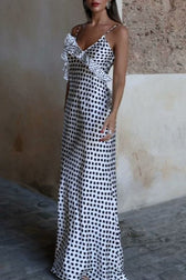 Polka-Dot Tiered Trim Satin Silk Dress 2