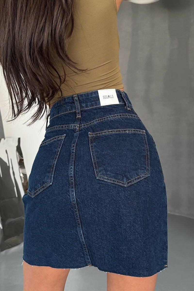 High Waist Asymmetric Denim Mini Skirt