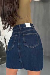 High Waist Asymmetric Denim Mini Skirt