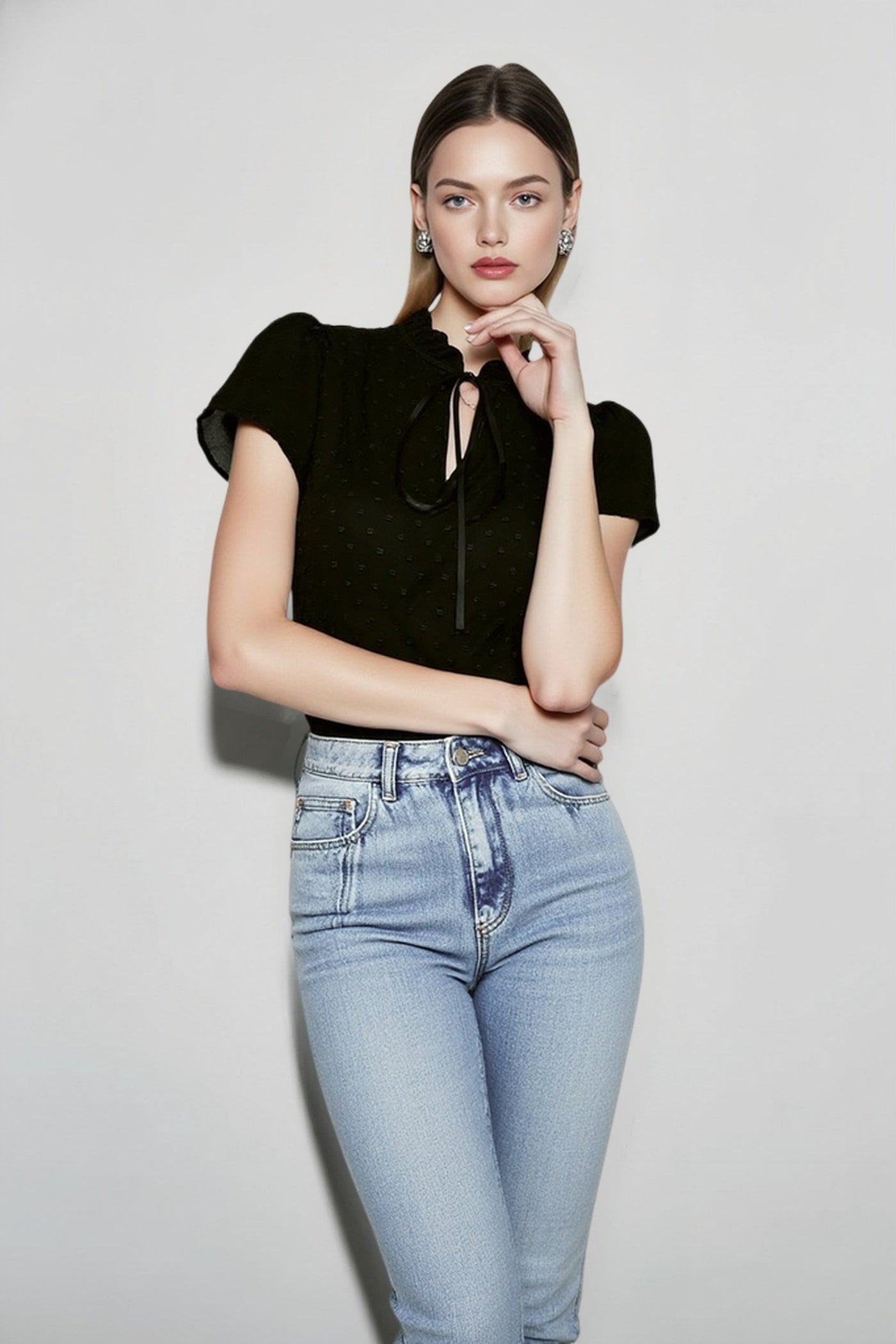 Summer Office Casual Bow Tie Collar Blouse