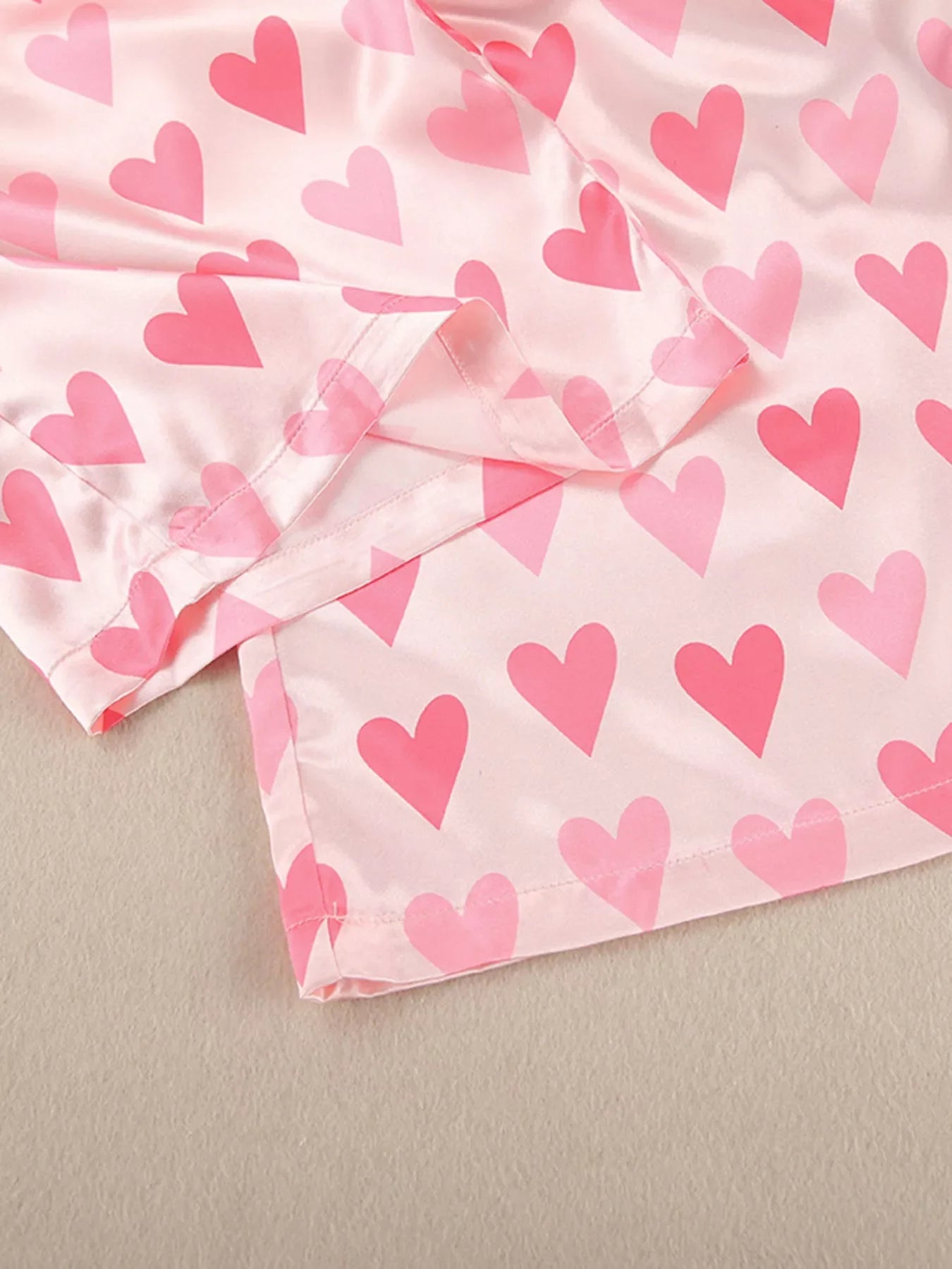 Heart Print Button Up Top and Pants Lounge Set