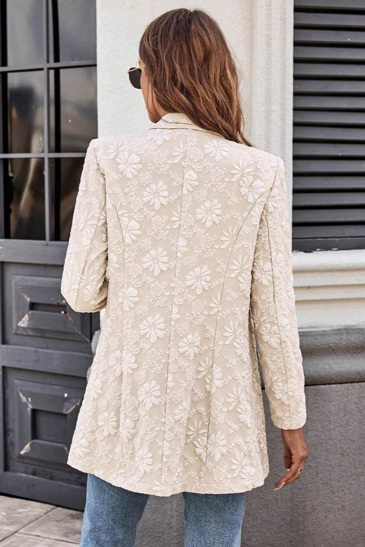 Floral Jacquard Notch Lapel Long Sleeve Single Button Blazer 4