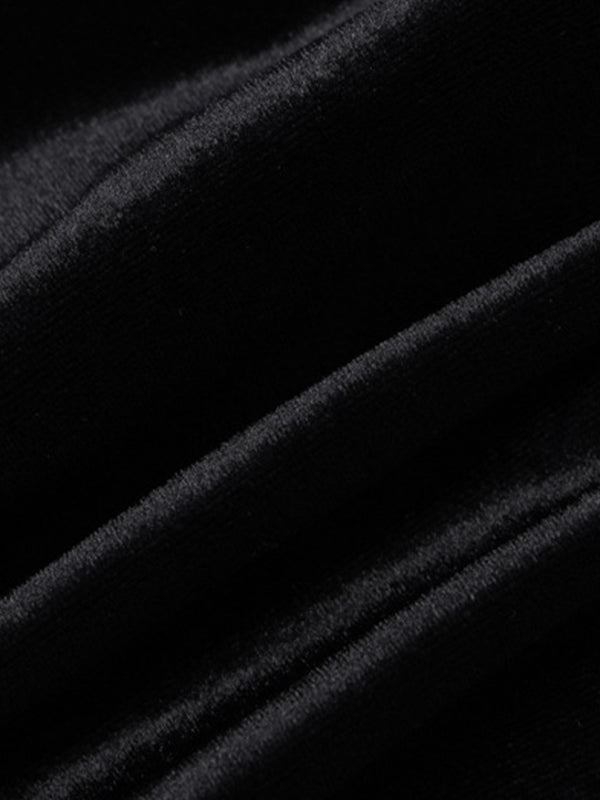 Black Vintage Velvet Splice Pleated Bandeau Mini Dress - View 9