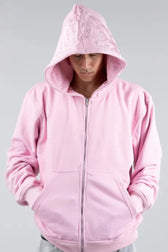Patchwork Washed Print Zip Hoodie