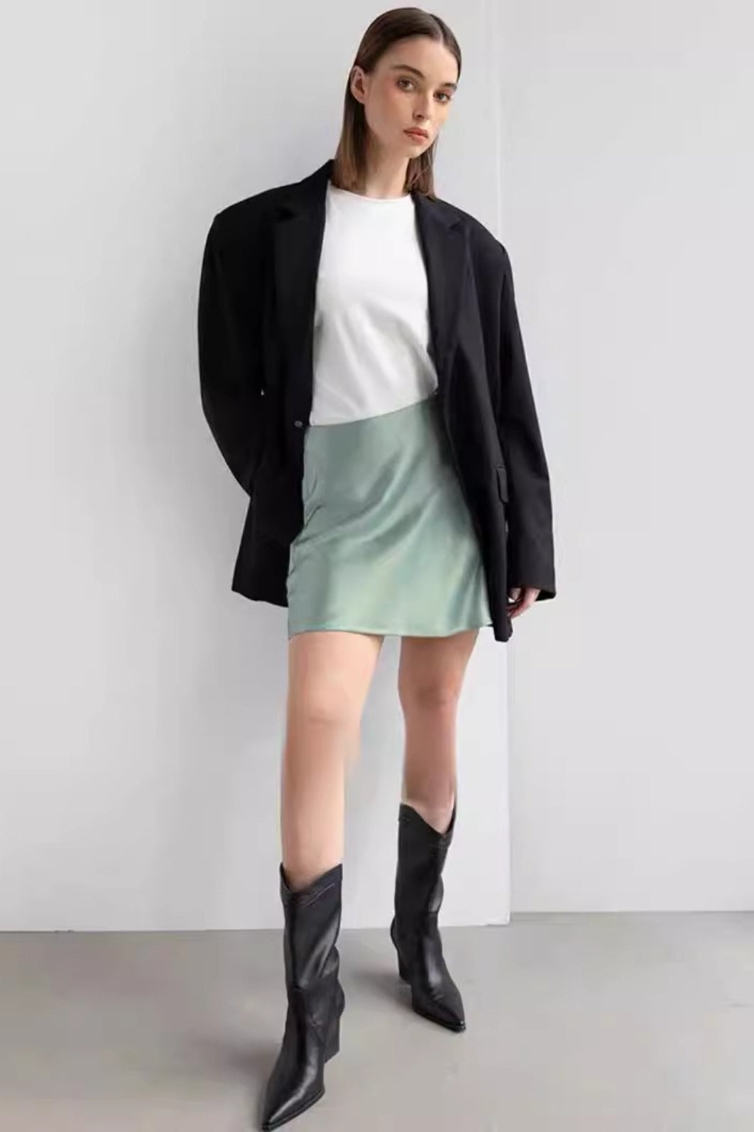 Satin Bias Cut A Line Mini Skirt