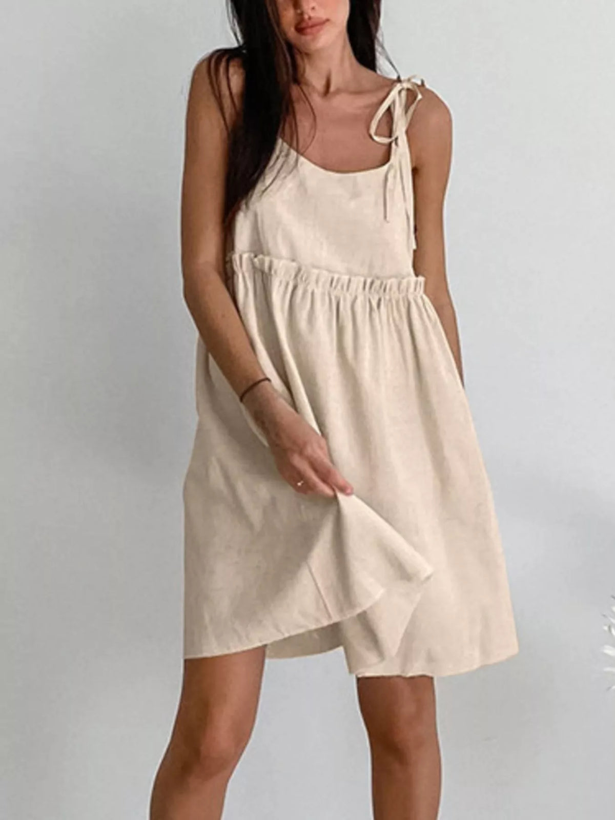 Frill Tie Shoulder Mini Dress