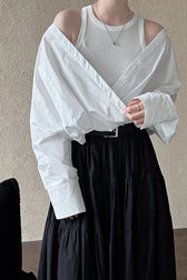 Off Shoulder Structured Peplum Mock Two Piece Blouse