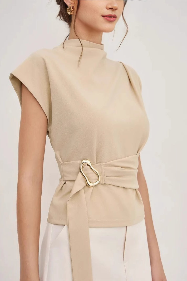 Elegant Cinched Mock Neck T-Shirt