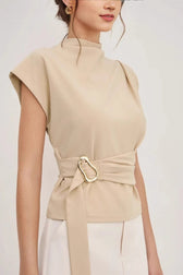 Elegant Cinched Mock Neck T-Shirt