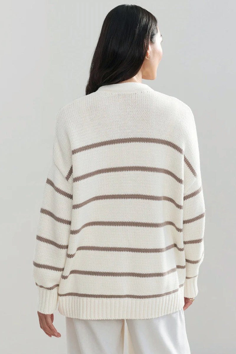 Striped V-Neck Drop Shoulder Button Front Oversized Longline Cardigan 4