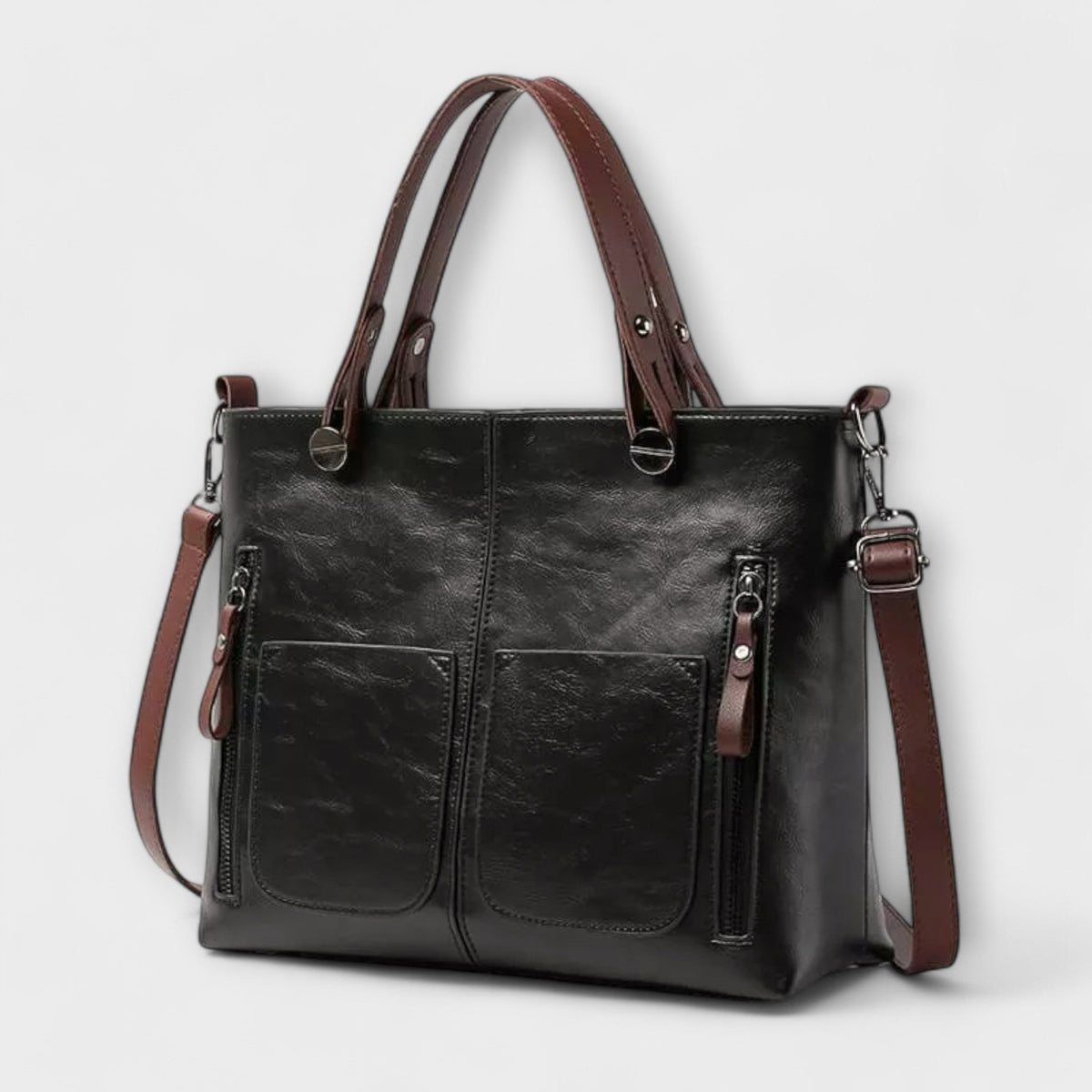 Dual Handle Multi Pocket Faux Leather Tote Bag