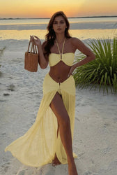 Halter Slit Long Dress Three Piece Swim Set