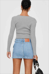 Low-Rise Pleated Denim Mini Skort