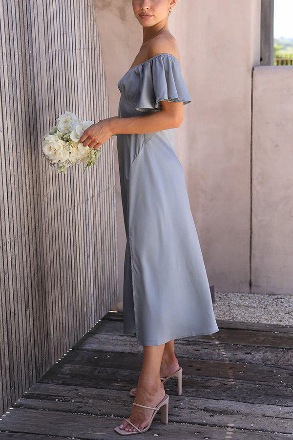 Pure Love Satin Butterfly Sleeve Slit Midi Dress - View 8