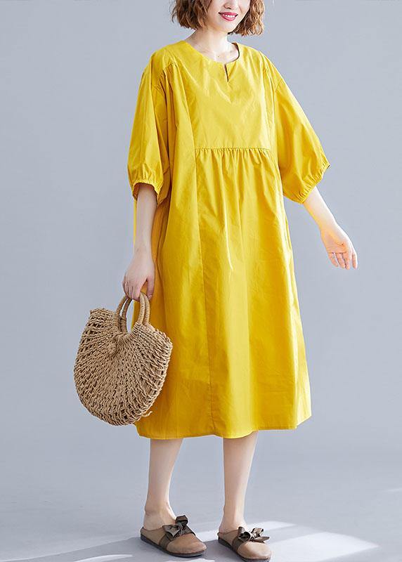 Puff Sleeve Round Neck Empire Waist Loose Oversized Midi Summer Dress