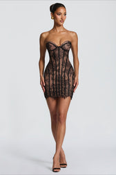 Strapless Lace Crochet High Waist A-Line Mini Lace Dress