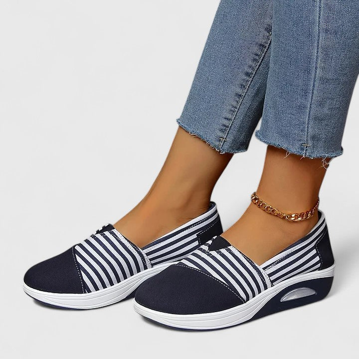 Striped Slip On Platform Wedge Sneakers