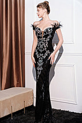 Elegant Off-Shoulder Slim Maxi Sequin Dress 2